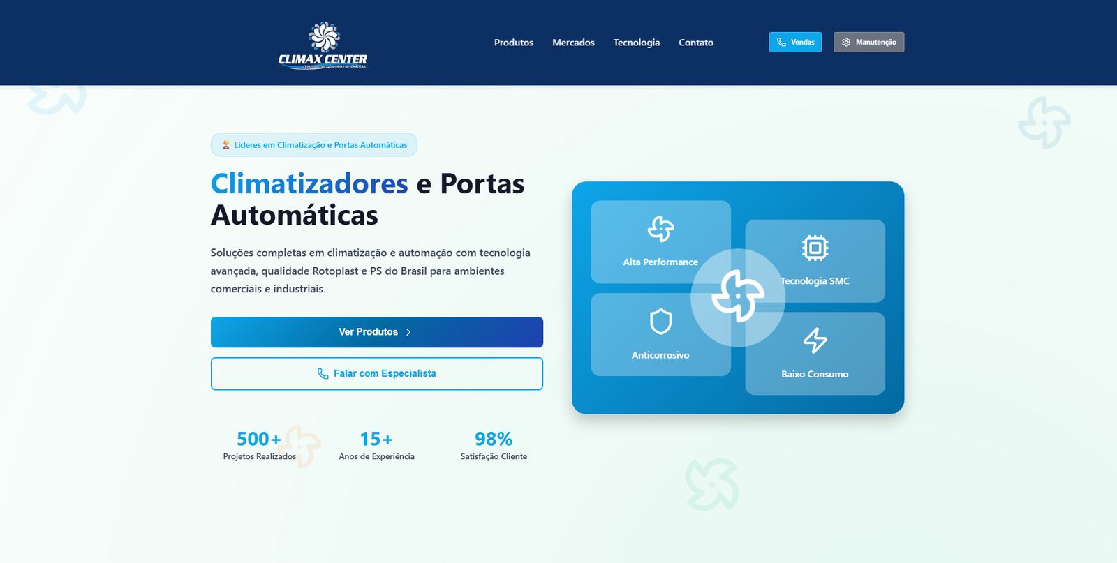 Site institucional de empresa de climatização