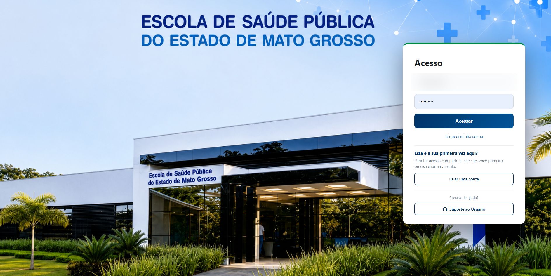Tela de acesso do ambiente virtual da Escola de Saúde Pública de Mato Grosso